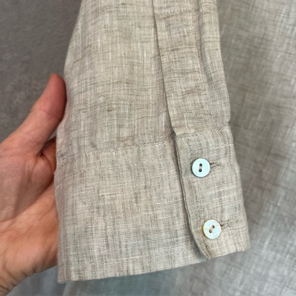 Harshman 100% Linen Tan Oatmeal Button Down Maxi Dress Size Large Collared - Picture 4 of 16